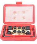 Built Tough CNC Eccentric Clamps Kit for Five Eighths Inch T-Slot displayed in red box with copper studs and bolts