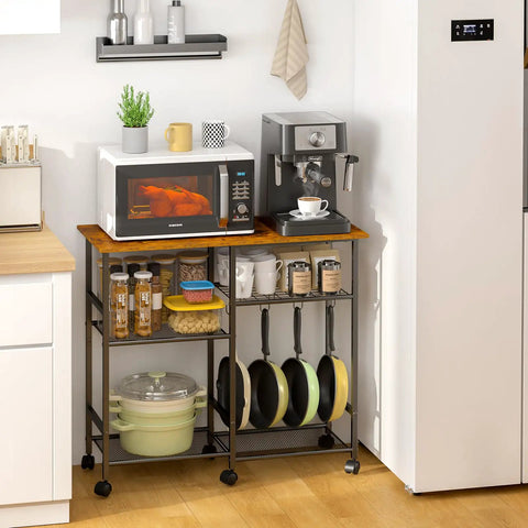 Must-Have Rolling Kitchen Microwave Cart With 3 Tier Shelves, Adjustable Shelf, And Lockable Wheels for coffee bar setup.