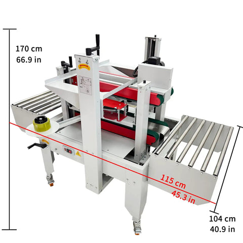 Automatic Foam Box Side Sealing Machine 110V with rubber conveyor belt, dimensions 170cm x 104cm, efficient for sealing packages.