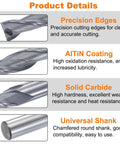 HARFINGTON spiral router bit, 1/4 in cut dia, up-cut, 2-flute solid carbide, AlTiN coated, 1/4 in shank (close-up)