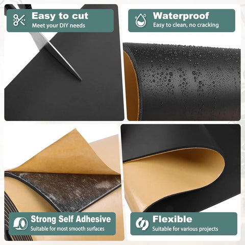 Heavy Duty Neoprene Foam Padding Sheets With Strong Grip Adhesive Backing For Gear Protection Badass Impact Resistance And Weatherproof Cushioning In Sleek Black Trim showcasing easy cutting, waterproof surface, and strong adhesive backing.