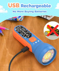 Kid Friendly Rechargeable LED Flashlight With Fun DIY Stickers, 6 Light Modes, Adjustable Brightness, 1500mAh Battery on table