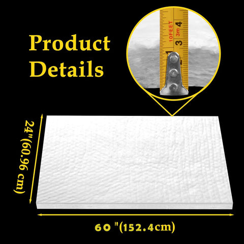 60 by 24 by 1 Inch Thick Ceramic Fiber Blanket Insulation for Heavy Duty High Temp Heat Shield with ruler measurement detail