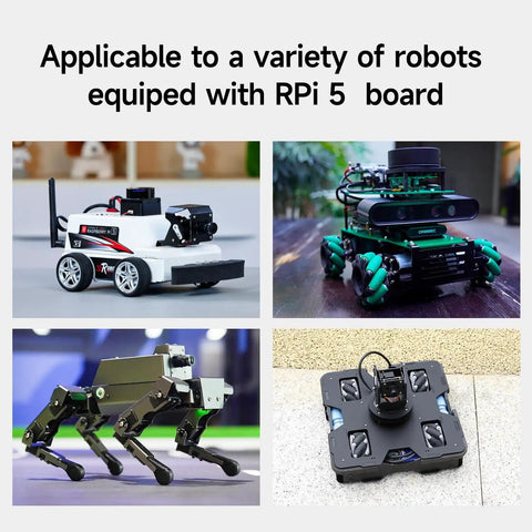 Top Shelf PD Power Expansion Board For Raspberry Pi 5 Compatible With Jetson And RDK Series Portable Charging Hub seen in various robot designs.