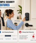 Programmable Electronic Keypad Deadbolt Keyless Entry Door Lock For Bedroom Closet Apartment Hardware Matte Black Finish shown in use on a door.