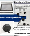 Hella Precise Micro Digital Vickers Hardness Tester With Automatic Turret And Top Shelf Vicker Meter Featuring A 7 Inch Touch Screen Display.