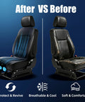 Comparison of car seats with and without Beat The Heat With A Universal Cooling Car Seat Cover, 12V-24V, 3-Speed Air Cooled Seat Cushion