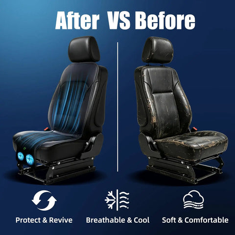 Comparison of car seats with and without Beat The Heat With A Universal Cooling Car Seat Cover, 12V-24V, 3-Speed Air Cooled Seat Cushion
