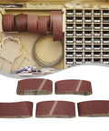 Heavy Duty 75 X 457 mm Sanding Belts 3 Pcs Wood Polishing Abrasive Paper 80 To 320 Grit displayed in a workshop setting.