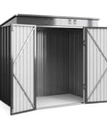 Lockable Metal Outdoor Storage Shed in Galvanized Steel, Rust-Resistant and Waterproof, doors open, gray color