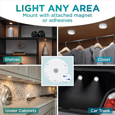 Wireless LED Puck Light With Remote Control For Under Cabinet Closet And Counter Lighting Battery Powered No Fuss Mounting