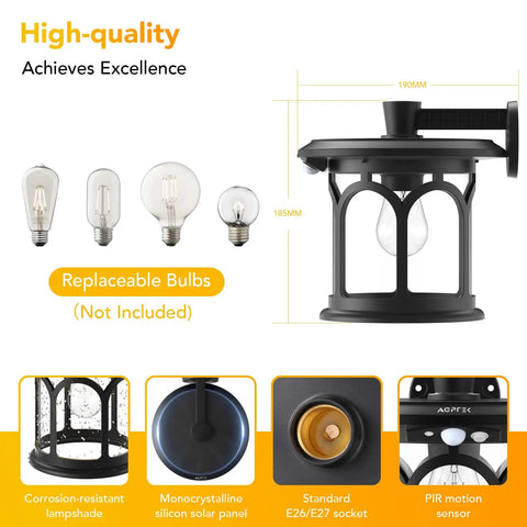 Lit Two Pack Solar Wall Lights Outdoor With Motion Sensor And Dusk To Dawn Waterproof Lantern Sconces details