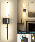 Super Slick 29 Inch Wall Sconces Set Of 2, Matte Black With Gold Accents, 10000 Mah Rechargeable Battery Wall Lights mounted, 360° rotation feature.
