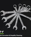 Set of chrome vanadium wrenches with various sizes including Half Inch Wrench With 15 Degree Offset And 12 Point Box End Industrial Grade Chrome Vanadium Steel Mirror Polished Finish Rustproof And Durable SAE Combination Tool For Heavy Duty Repairs