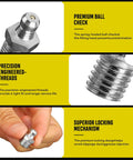 Close-up views of parts from the Grease Fittings Kit 110 Piece SAE Zerk Fittings Assortment with precision threads and ball check.