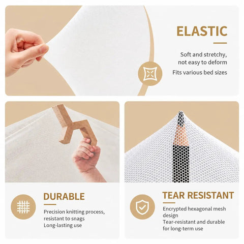 Pop Up Mosquito Net for Bed with Full Bottom Coverage and Double Door Design, durable, elastic, tear-resistant material