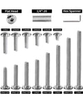 Three Sixteenths Inch Diameter 24 Threads Per Inch Fully Threaded Flat Head Hex Socket Cap Screws Bolts Beefy Heavy Duty In 304 Stainless Steel 18 8 Grade Bright Finish For Countersunk Furniture Connectors And Machinery Hardware
