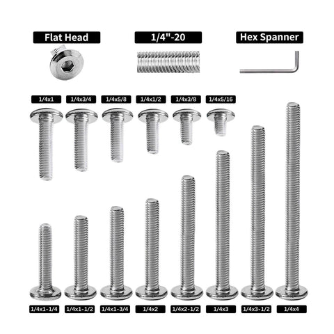 Three Sixteenths Inch Diameter 24 Threads Per Inch Fully Threaded Flat Head Hex Socket Cap Screws Bolts Beefy Heavy Duty In 304 Stainless Steel 18 8 Grade Bright Finish For Countersunk Furniture Connectors And Machinery Hardware