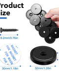 Heavy Duty Rare Earth Neodymium Cup Magnets With Adhesive Backing And Holes For Screws Wall Mount Magnetic Hold Up To 110 Lbs displayed with screw and dimensions