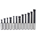 12 carbide boring bars from R8 Shank Boring Head Set With Carbide Boring Bars, 3 Inch Head, 3/4 Inch Bore, 12 Piece Milling Kit