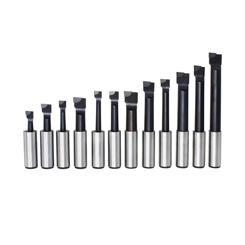 12 carbide boring bars from R8 Shank Boring Head Set With Carbide Boring Bars, 3 Inch Head, 3/4 Inch Bore, 12 Piece Milling Kit