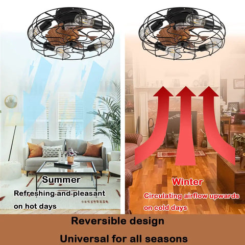 Dope Industrial Black Caged Ceiling Fan With Lights 20 Inch Modern Smart Ceiling Fan in summer and winter settings