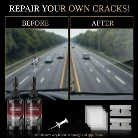 Windshield Crack Repair Kit For All Crack Types, No Fuss Five Minute Quick Fix With Nano Glass Repair Liquid, Two Bottles Included