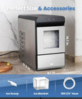 Countertop Nugget Ice Maker Featuring Clear Viewing Window In Silver Finish on a kitchen countertop with accessories.