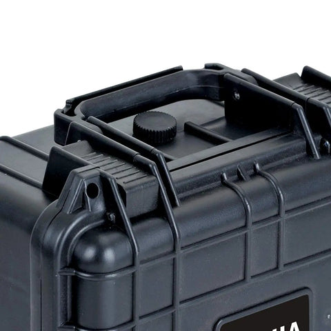 All Weather Waterproof Camera Case With Foam For Drones And Gear Grab And Go Bombproof Protection for DSLR in Elegant Black - handle view.