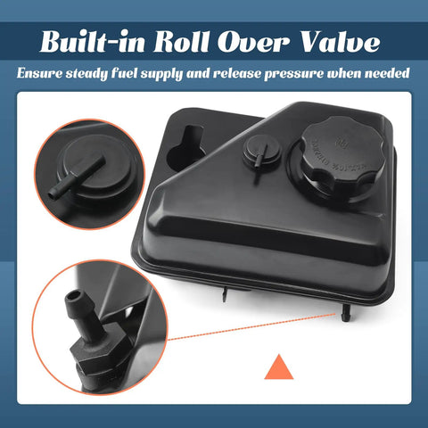 Gas Fuel Tank With Roll Over Valve Replacement For Garden Tillers Easy Install Bolt On Compatible With Cub Cadet FT24 RT35 RT45 RT65 208cc