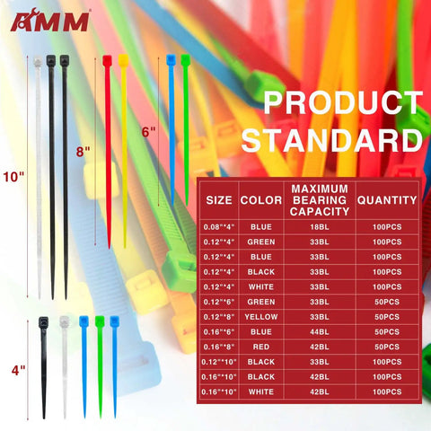 Colorful Zip Ties Pack 1000 Count With Assorted Sizes 4 6 8 And 10 Inches In A Handy Plastic Storage Jar Self Locking Nylon Cable Ties