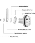 Exploded view of Combo Cam Lock Security Locks Set Of Two With Three Digit Password Code components, silver zinc alloy parts labeled.