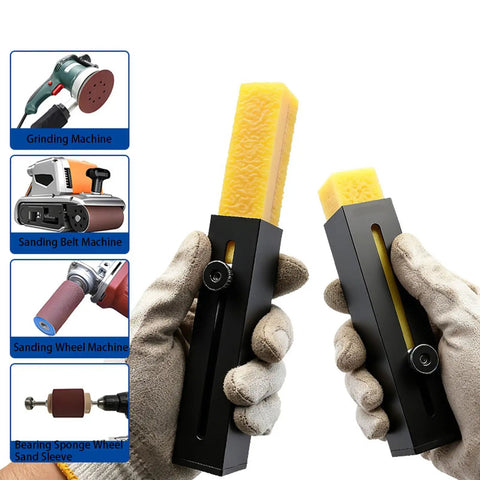 Pro Grade Natural Rubber Sandpaper Cleaning Stick held in hand showing stainless steel tip for sanding belts and discs