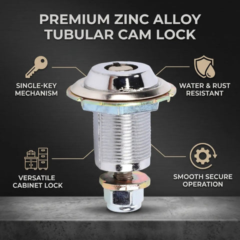 Tubular Cam Lock Zinc Alloy Round Door Replacement Lock for Arcades Game Cabinets and File Cabinets with 1 Key Removable Only When Locked