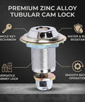 Durable Zinc Alloy Tubular Cam Lock With Single Key For Securing Game Cabinets File Cabinets And Wardrobes 1.06x0.67 In displayed
