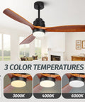 Wood Ceiling Fan With Light Energy Saving 52 Inch DC Motor Ultra Quiet 3 Blades 6 Speeds Indoor Outdoor Ceiling Fan for living room