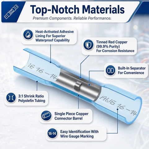 KongTiva 1500 Piece Heat Shrink Butt Connector Kit With Color Coded Wire Terminals For Auto Marine And Home Wiring Projects To Tackle Any Electrical Job Fast With Easy Crimping And Reliable Insulated Connections. 16-14 blue heat shrink butt connector, tinned copper barrel