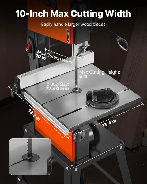 Two Speed 10 Inch Benchtop Band Saw With Stand For Woodworking, 373W 1/2 HP, 6 Inch Max Cutting Height, Cast Iron Table, 360 Degree Work Light