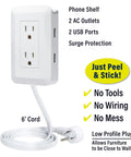 Presto Plug Outlet Extender For Reaching Hidden Outlets With A 6 Foot Cord Peel And Stick On Wall No Wiring No Tools Surge Protected
