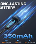 Close-up of long-lasting battery for Handy Portable Electric Screwdriver Kit With 70 Precision Tools And Sixty Four S2 Magnetic Bits Five Adjustable Torque Levels For No Sweat Gadget Repairs And Quick Tech Fixes.