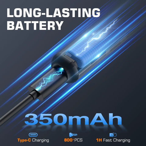 Close-up of long-lasting battery for Handy Portable Electric Screwdriver Kit With 70 Precision Tools And Sixty Four S2 Magnetic Bits Five Adjustable Torque Levels For No Sweat Gadget Repairs And Quick Tech Fixes.