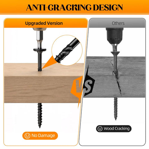 Comparison of Premium Heavy Duty Deck Screws 50 Pack 14 By 8 Inch Black Epoxy Coated Fasteners showing anti-cracking design.