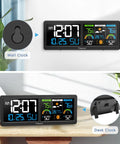 Wireless Indoor Outdoor Weather Station With Atomic Clock, Large 5.9 Inch HD Color Display, Digital Temperature Humidity Monitor, shown as wall and desk clock.