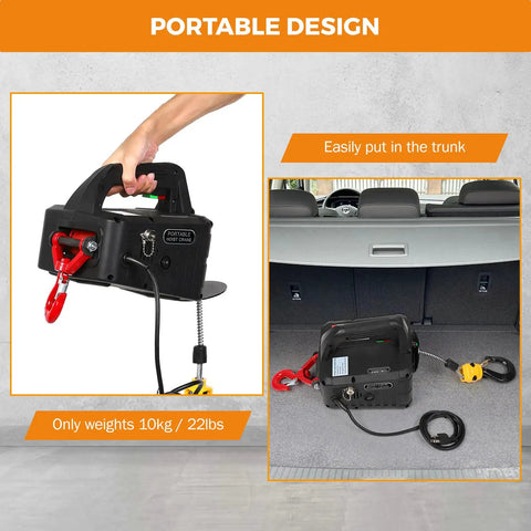 Beefy Portable Electric Hoist With 3 In 1 Control And Copper Motor, Wireless Remote And Wired Control, Lifts Up To 1543 Lbs For Quick Easy Garage Lifts. portable 10kg hoist in car trunk