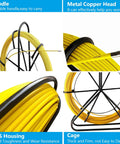 Fiberglass Fish Tape Wire Cable Puller Rod Duct Rodder 6mm 328ft with heavy duty steel bracket and metal copper head details