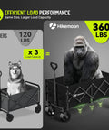 Comparison showing 34 Inch Extra Long Collapsible Wagon With All Terrain Wheels 360 Lb Heavy Duty Cart holding a gorilla.