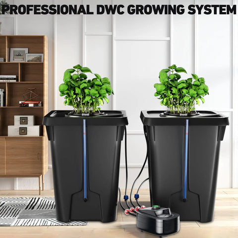 Two Buckets DWC Hydroponics Grow System With Top Drip Kit for 7 Gallon Deep Water Culture includes air pump and hose
