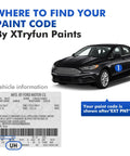 Burgundy Velvet Touch Up Paint Kit For Ford Cars DIY Scratch Repair guide with Ford vehicle showing paint code location.