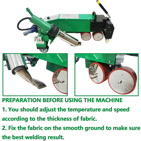 Professional Pro Level Ready 5500W Electric Hot Air Plastic Welder showing detailed nozzles and wheels for PVC TPO roof seams.