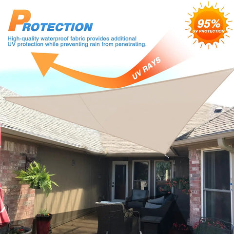 Waterproof Sun Shade Sail Triangle 12x12x17 Outdoor Canopy With UV Block Curved Edge installed over patio